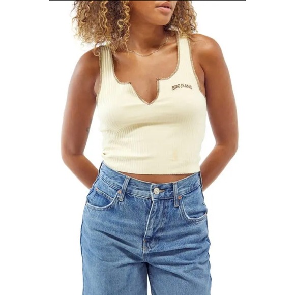 BDG Urban Outfitters Ribbed Tank Top Olive Green Logo Y2K Womens M - Picture 8 of 8